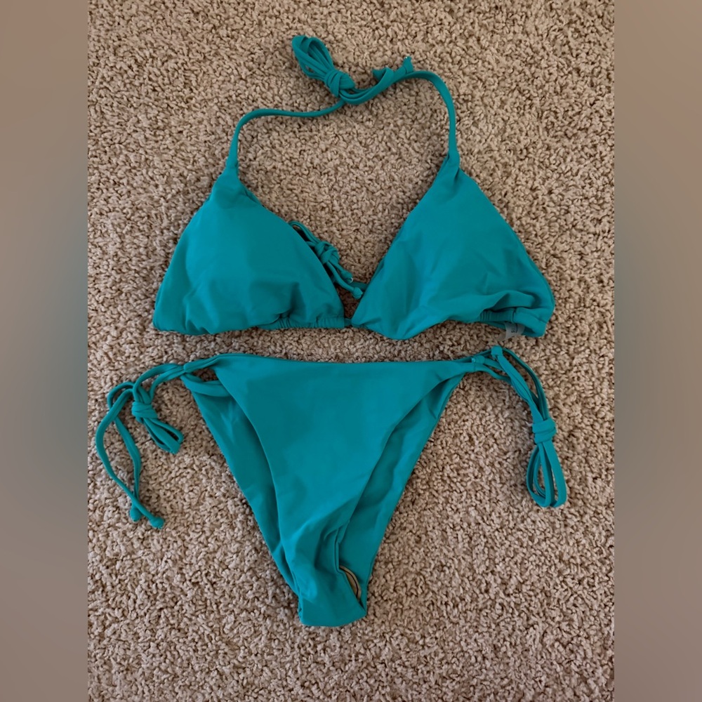 Teal Triangle Tie-Side Bikini Set - Women